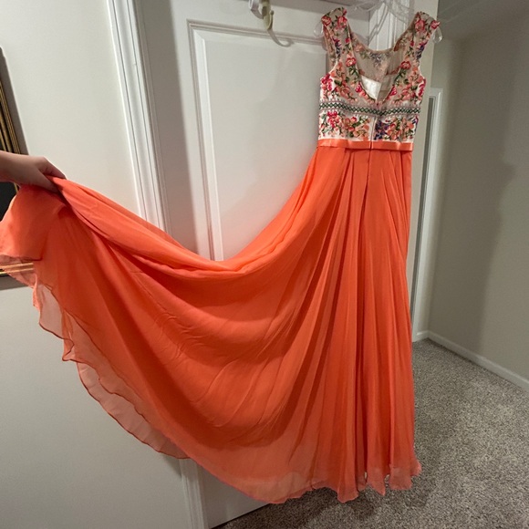 Sherri Hill Dress - Floral Embroidery + Coral Skirt - Picture 6 of 9